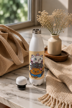 Aarkeo Double Walled Stainless Steel Water Bottle 550ml | Little Purr Family Print | Insulated Leakproof Hot & Cold Bottle for Office, Gym & Travel 1219 Avenue
