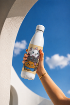 Aarkeo Double Walled Stainless Steel Water Bottle 550ml | Little Purr Family Print | Insulated Leakproof Hot & Cold Bottle for Office, Gym & Travel 1219 Avenue