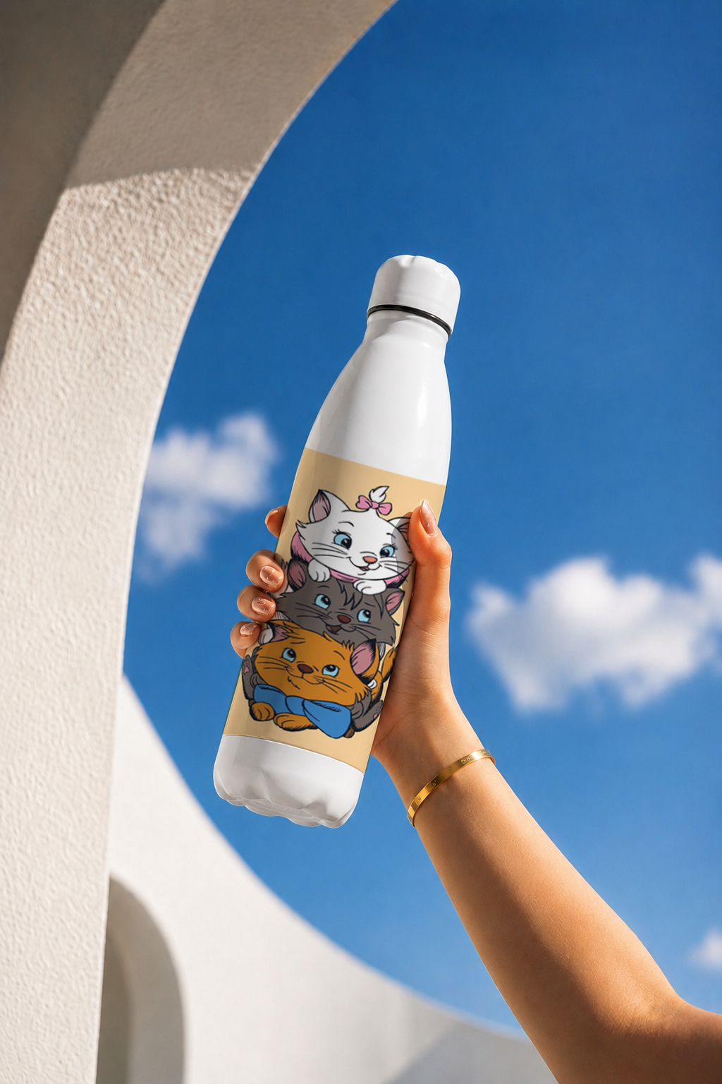 Aarkeo Double Walled Stainless Steel Water Bottle 550ml | Little Purr Family Print | Insulated Leakproof Hot & Cold Bottle for Office, Gym & Travel 1219 Avenue
