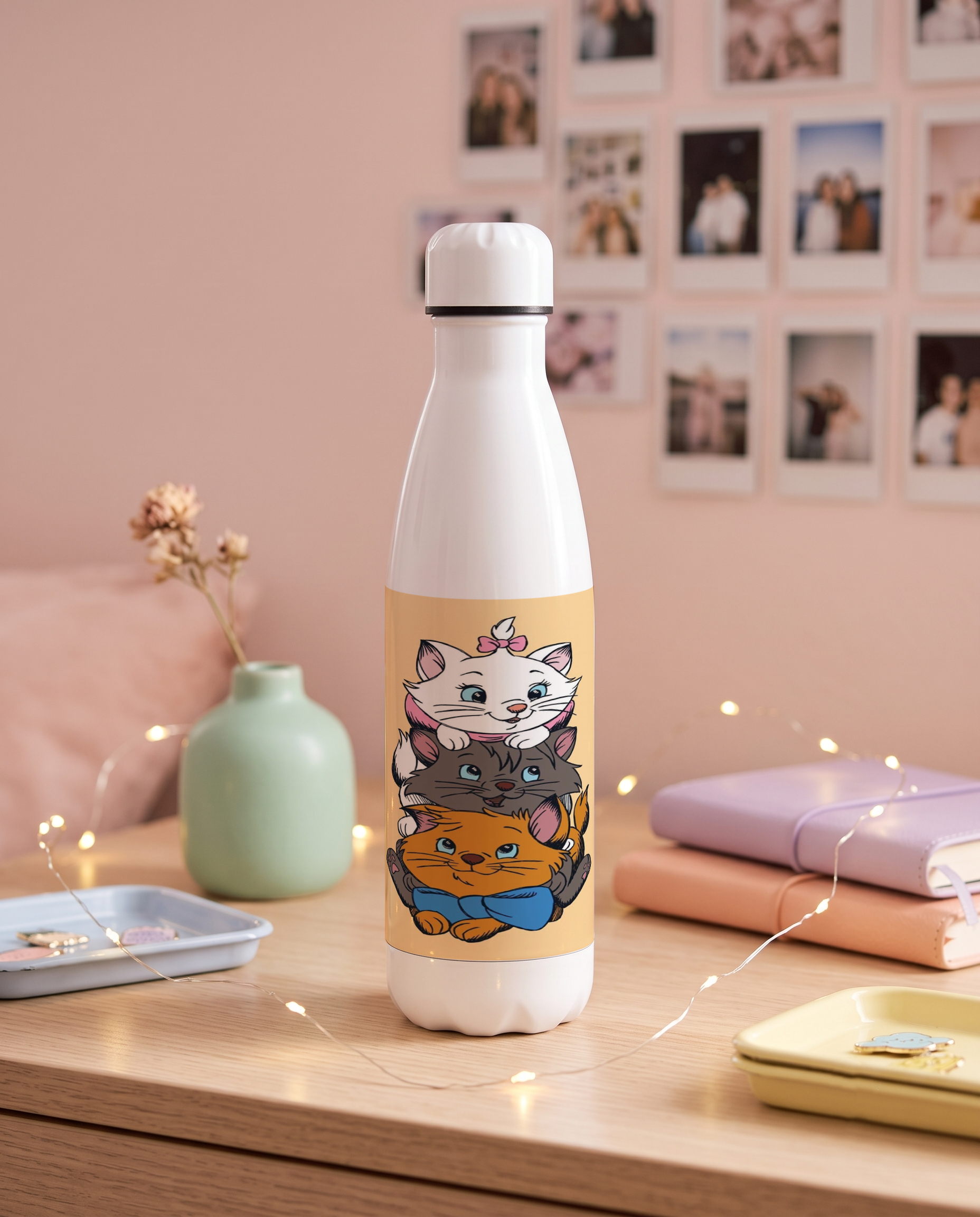 Aarkeo Double Walled Stainless Steel Water Bottle 550ml | Little Purr Family Print | Insulated Leakproof Hot & Cold Bottle for Office, Gym & Travel 1219 Avenue