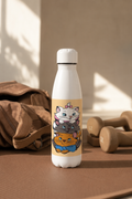 Aarkeo Double Walled Stainless Steel Water Bottle 550ml | Little Purr Family Print | Insulated Leakproof Hot & Cold Bottle for Office, Gym & Travel 1219 Avenue