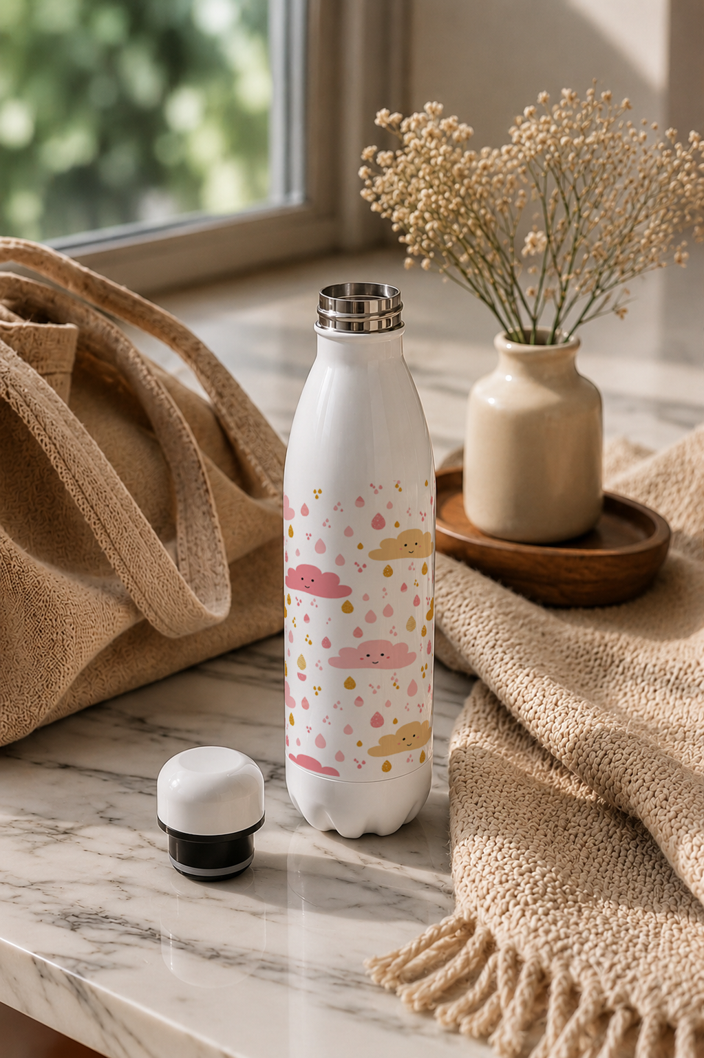 Aarkeo Double Walled Stainless Steel Water Bottle 550ml | Little Sky Dreams Print | Insulated Leakproof Hot & Cold Bottle for Office, Gym & Travel 1219 Avenue