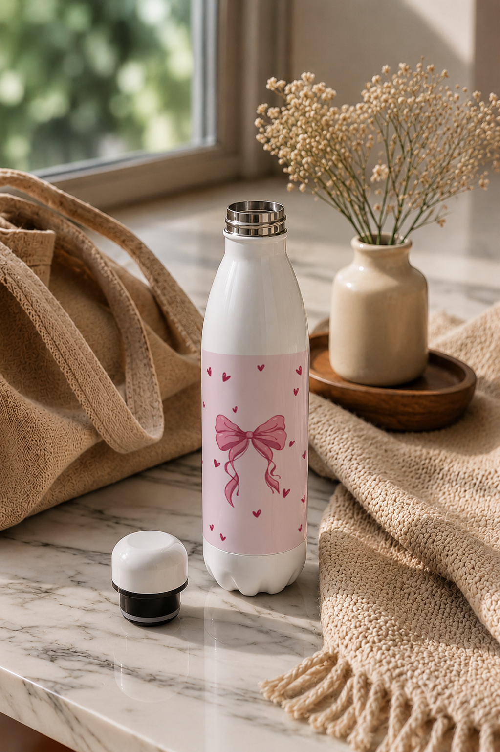 Aarkeo Double Walled Stainless Steel Water Bottle 550ml | Lovely Ribbon Charm Print | Insulated Leakproof Hot & Cold Bottle for Office, Gym & Travel 1219 Avenue