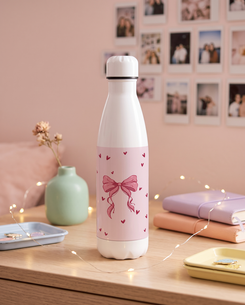 Aarkeo Double Walled Stainless Steel Water Bottle 550ml | Lovely Ribbon Charm Print | Insulated Leakproof Hot & Cold Bottle for Office, Gym & Travel 1219 Avenue