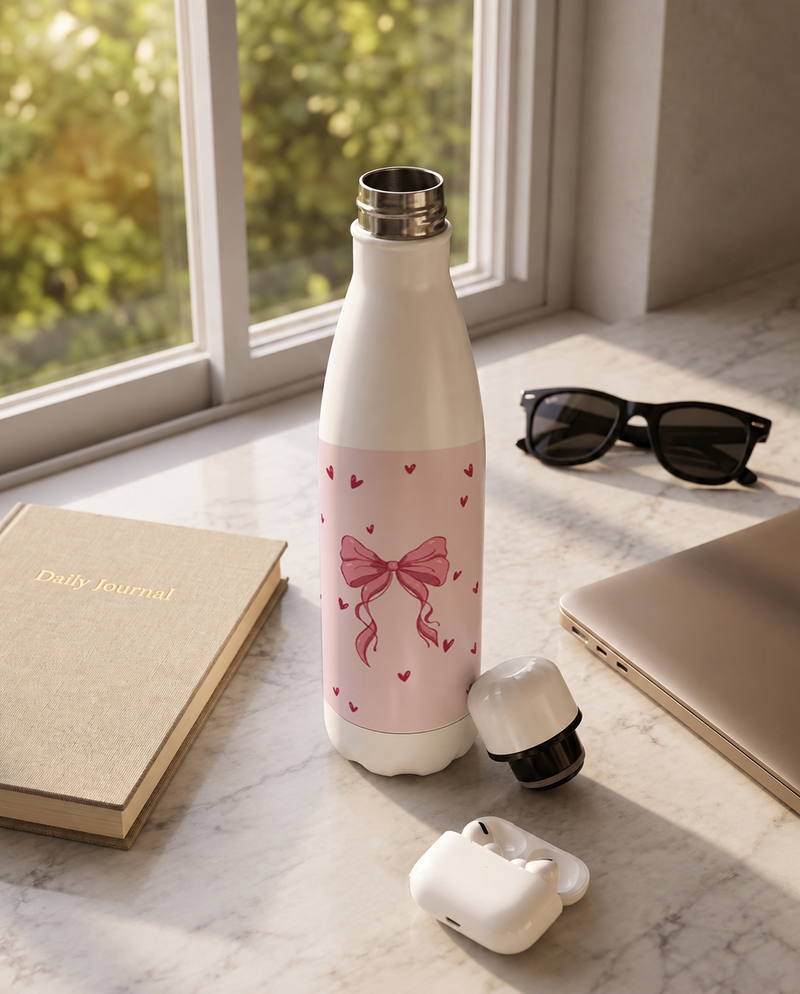 Aarkeo Double Walled Stainless Steel Water Bottle 550ml | Lovely Ribbon Charm Print | Insulated Leakproof Hot & Cold Bottle for Office, Gym & Travel 1219 Avenue