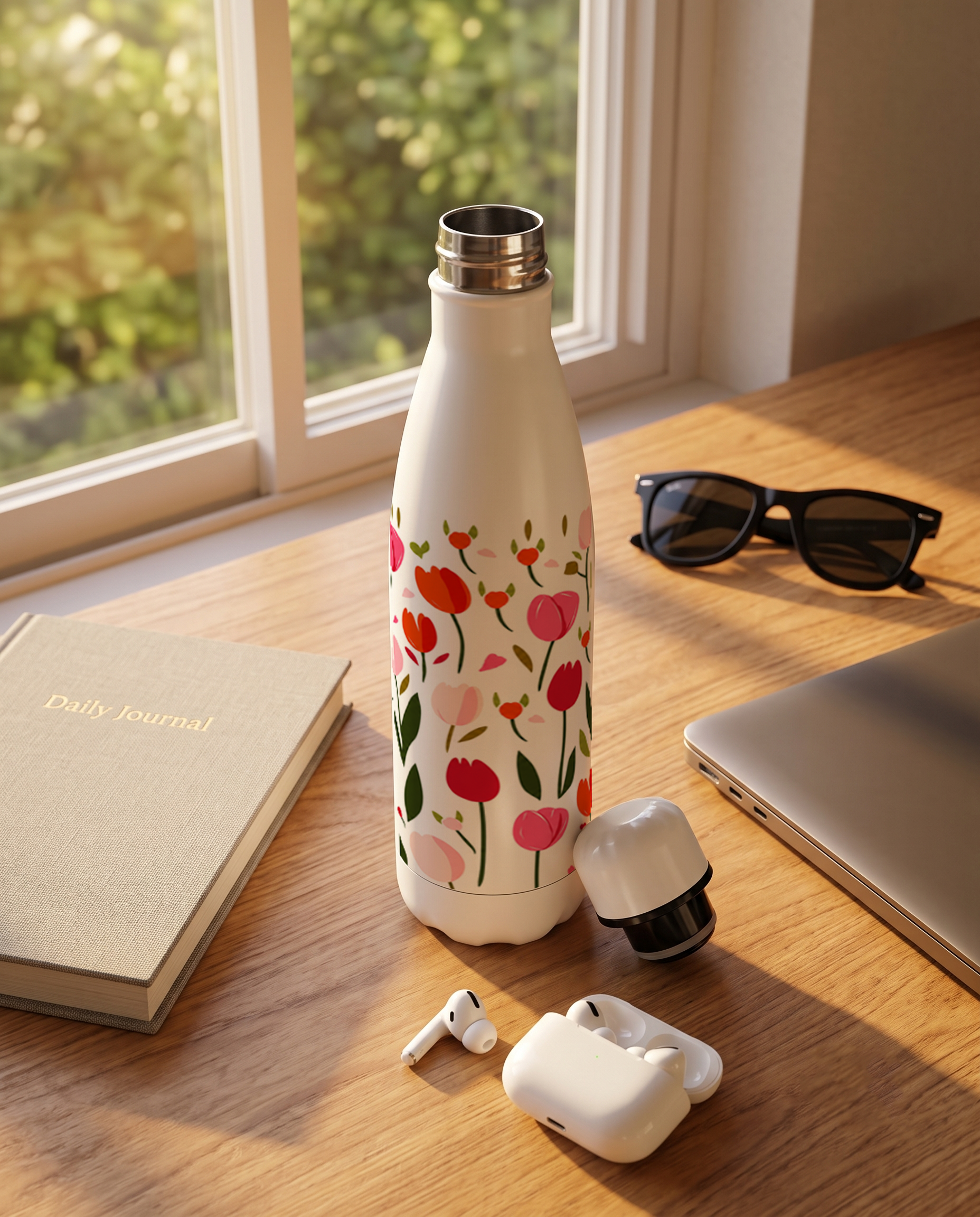 Aarkeo Double Walled Stainless Steel Water Bottle 550ml | Luma Bloom Print | Insulated Leakproof Hot & Cold Bottle for Office, Gym & Travel 1219 Avenue