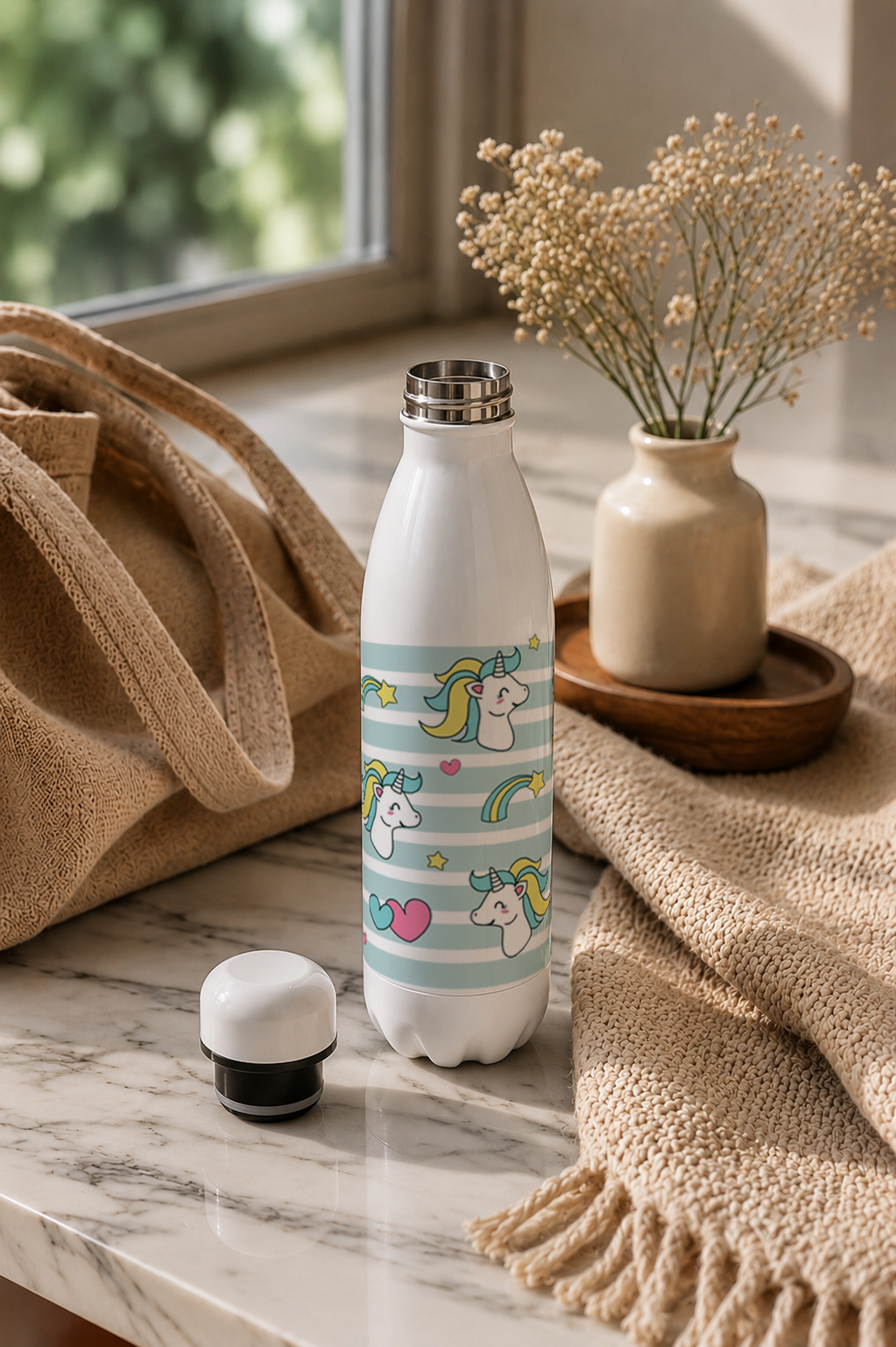 Aarkeo Double Walled Stainless Steel Water Bottle 550ml | Magic Mane Unicorn Print | Insulated Leakproof Hot & Cold Bottle for Office, Gym & Travel 1219 Avenue