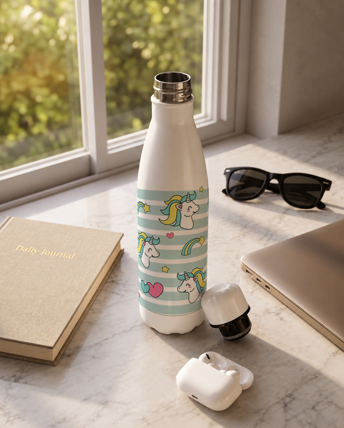 Aarkeo Double Walled Stainless Steel Water Bottle 550ml | Magic Mane Unicorn Print | Insulated Leakproof Hot & Cold Bottle for Office, Gym & Travel 1219 Avenue
