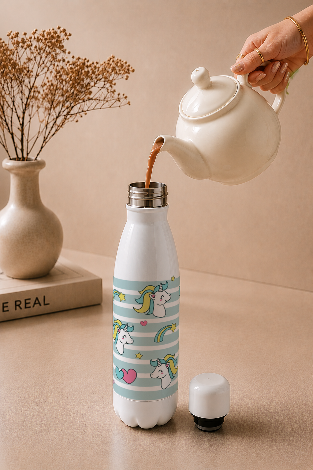 Aarkeo Double Walled Stainless Steel Water Bottle 550ml | Magic Mane Unicorn Print | Insulated Leakproof Hot & Cold Bottle for Office, Gym & Travel 1219 Avenue
