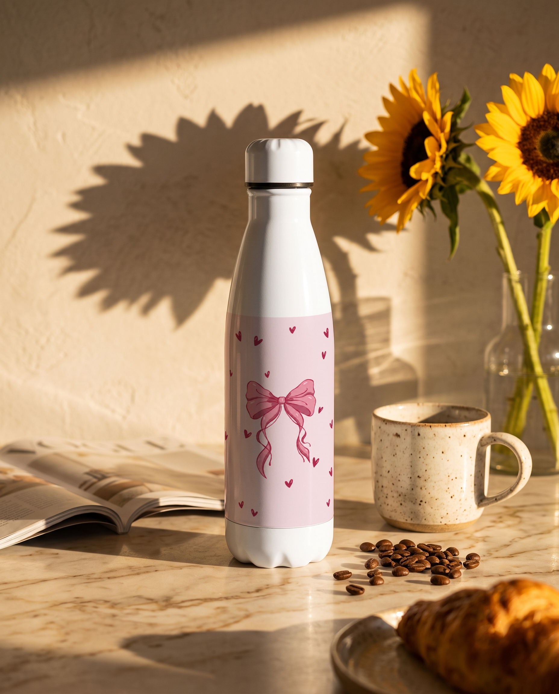 Aarkeo Double Walled Stainless Steel Water Bottle 550ml | Pink Whisper Print | Insulated Leakproof Hot & Cold Bottle for Office, Gym & Travel 1219 Avenue