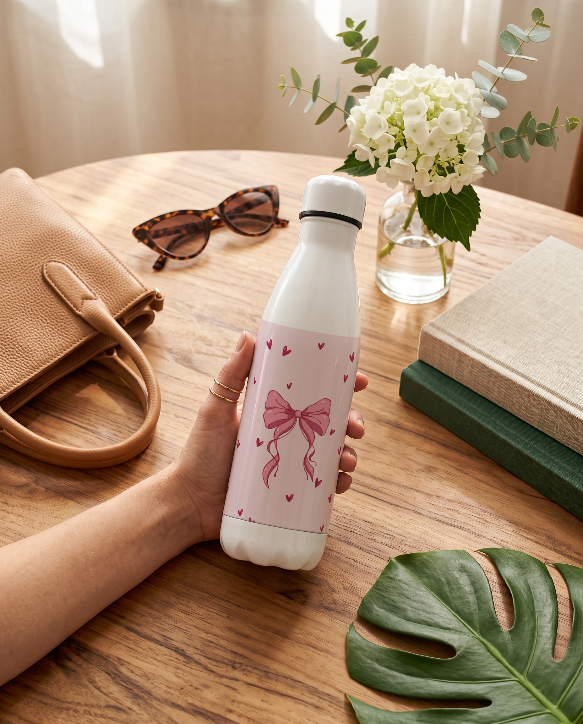 Aarkeo Double Walled Stainless Steel Water Bottle 550ml | Pink Whisper Print | Insulated Leakproof Hot & Cold Bottle for Office, Gym & Travel 1219 Avenue