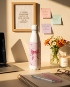 Aarkeo Double Walled Stainless Steel Water Bottle 550ml | Pink Whisper Print | Insulated Leakproof Hot & Cold Bottle for Office, Gym & Travel 1219 Avenue
