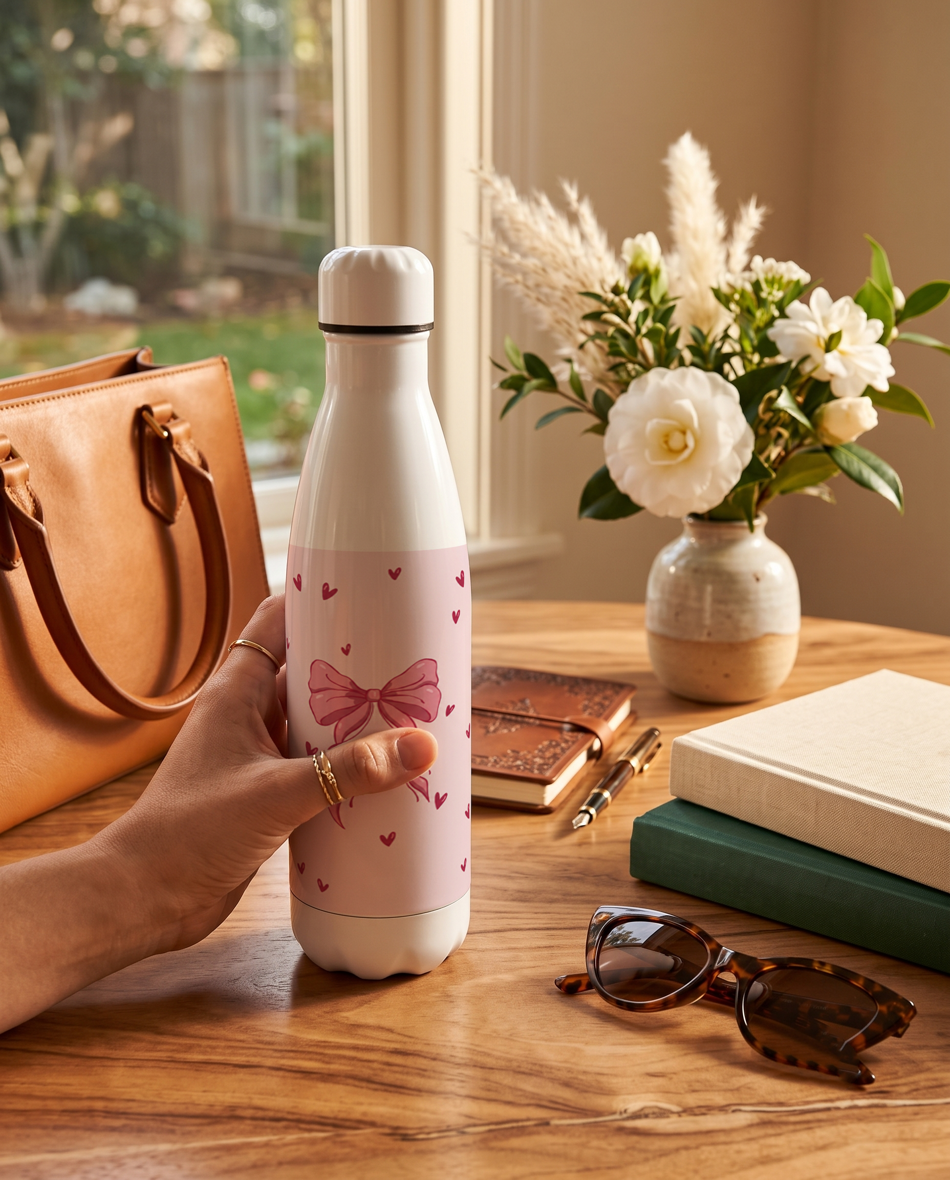 Aarkeo Double Walled Stainless Steel Water Bottle 550ml | Pink Whisper Print | Insulated Leakproof Hot & Cold Bottle for Office, Gym & Travel 1219 Avenue
