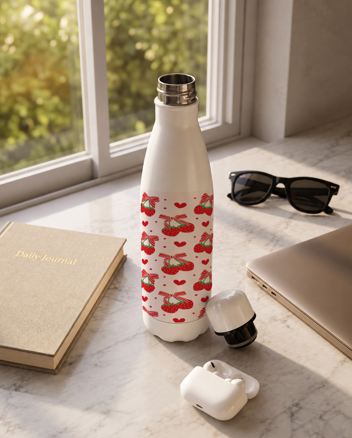 Aarkeo Double Walled Stainless Steel Water Bottle 550ml | Strawberry Sweetheart Print | Insulated Leakproof Hot & Cold Bottle for Office, Gym & Travel 1219 Avenue