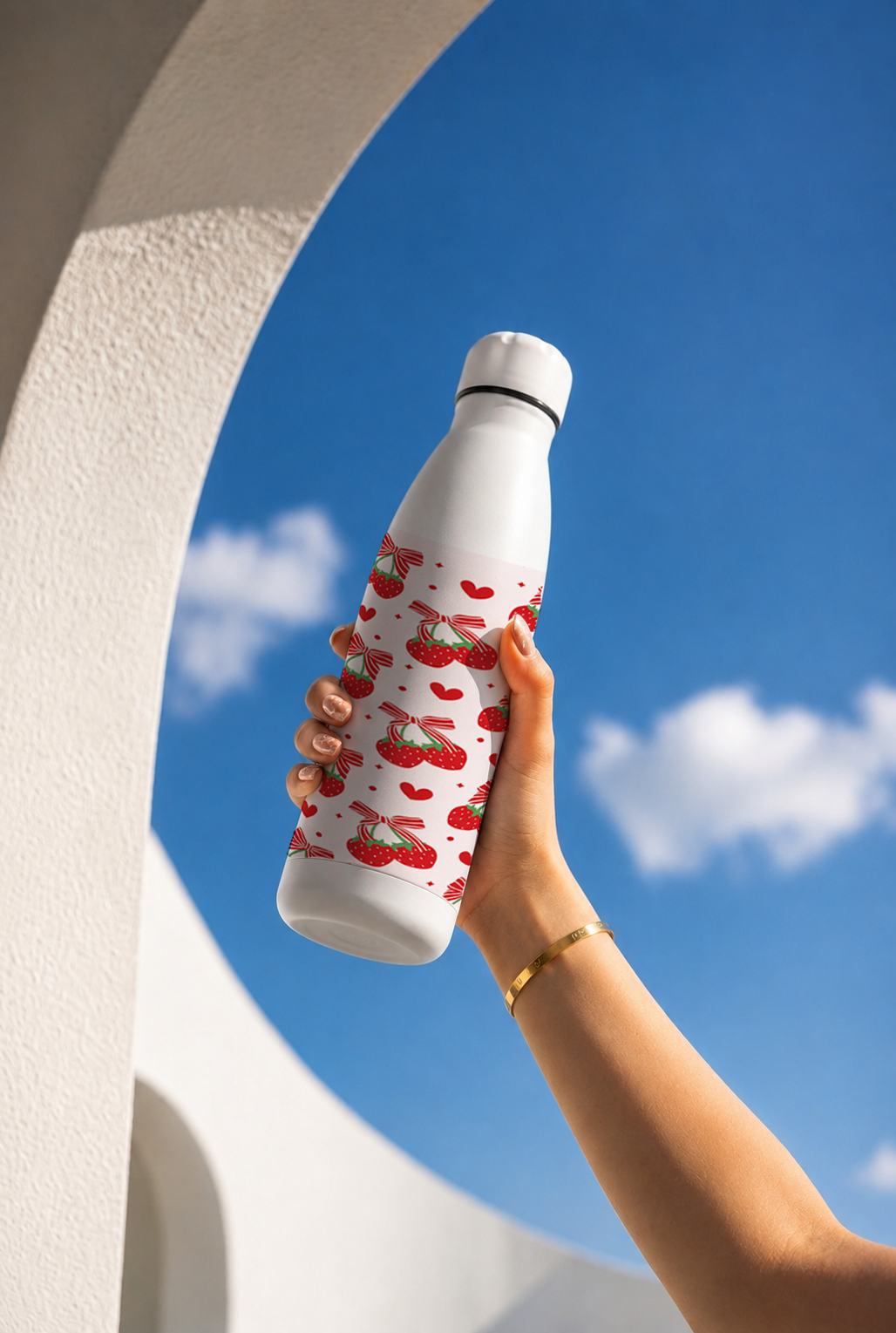 Aarkeo Double Walled Stainless Steel Water Bottle 550ml | Strawberry Sweetheart Print | Insulated Leakproof Hot & Cold Bottle for Office, Gym & Travel 1219 Avenue
