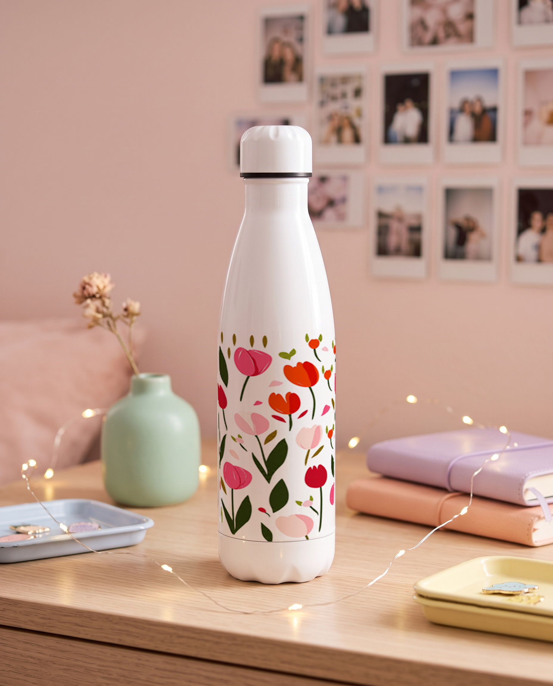 Aarkeo Double Walled Stainless Steel Water Bottle 550ml | Tulip Garden Bliss Print | Insulated Leakproof Hot & Cold Bottle for Office, Gym & Travel 1219 Avenue