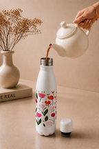 Aarkeo Double Walled Stainless Steel Water Bottle 550ml | Tulip Garden Bliss Print | Insulated Leakproof Hot & Cold Bottle for Office, Gym & Travel 1219 Avenue