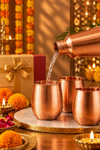 Aavran Copper Bottle 3 in 1 Diwali Gift Set | 99% Pure Copper Water Bottle 1000ml with 2 Copper Glasses 1219 Avenue