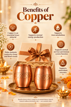 Aurum Duo Copper Glass Gift Set | 99% Pure Copper Glasses | Premium Hammered Copper Drinkware | Luxury Diwali Gift Set 1219 Avenue