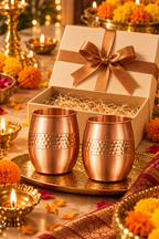 Aurum Duo Copper Glass Gift Set | 99% Pure Copper Glasses | Premium Hammered Copper Drinkware | Luxury Diwali Gift Set 1219 Avenue