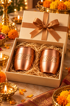 Aurum Duo Copper Glass Gift Set | 99% Pure Copper Glasses | Premium Hammered Copper Drinkware | Luxury Diwali Gift Set 1219 Avenue