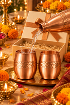Aurum Duo Copper Glass Gift Set | 99% Pure Copper Glasses | Premium Hammered Copper Drinkware | Luxury Diwali Gift Set 1219 Avenue