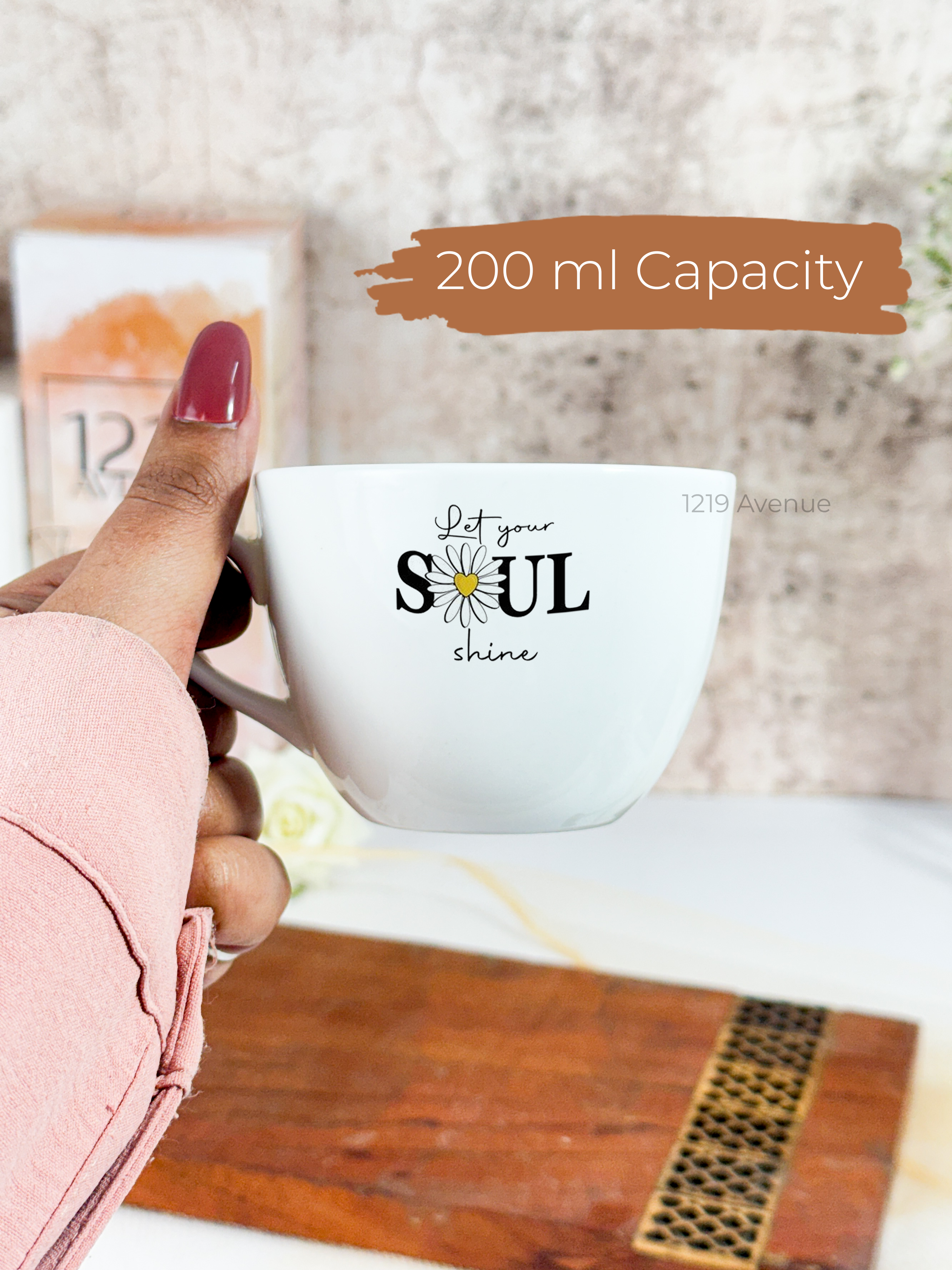 Benji Ceramic Cups |200ml |Let Your Soul Shine Permanent Print | Premium Ceramic Mugs 1219 Avenue