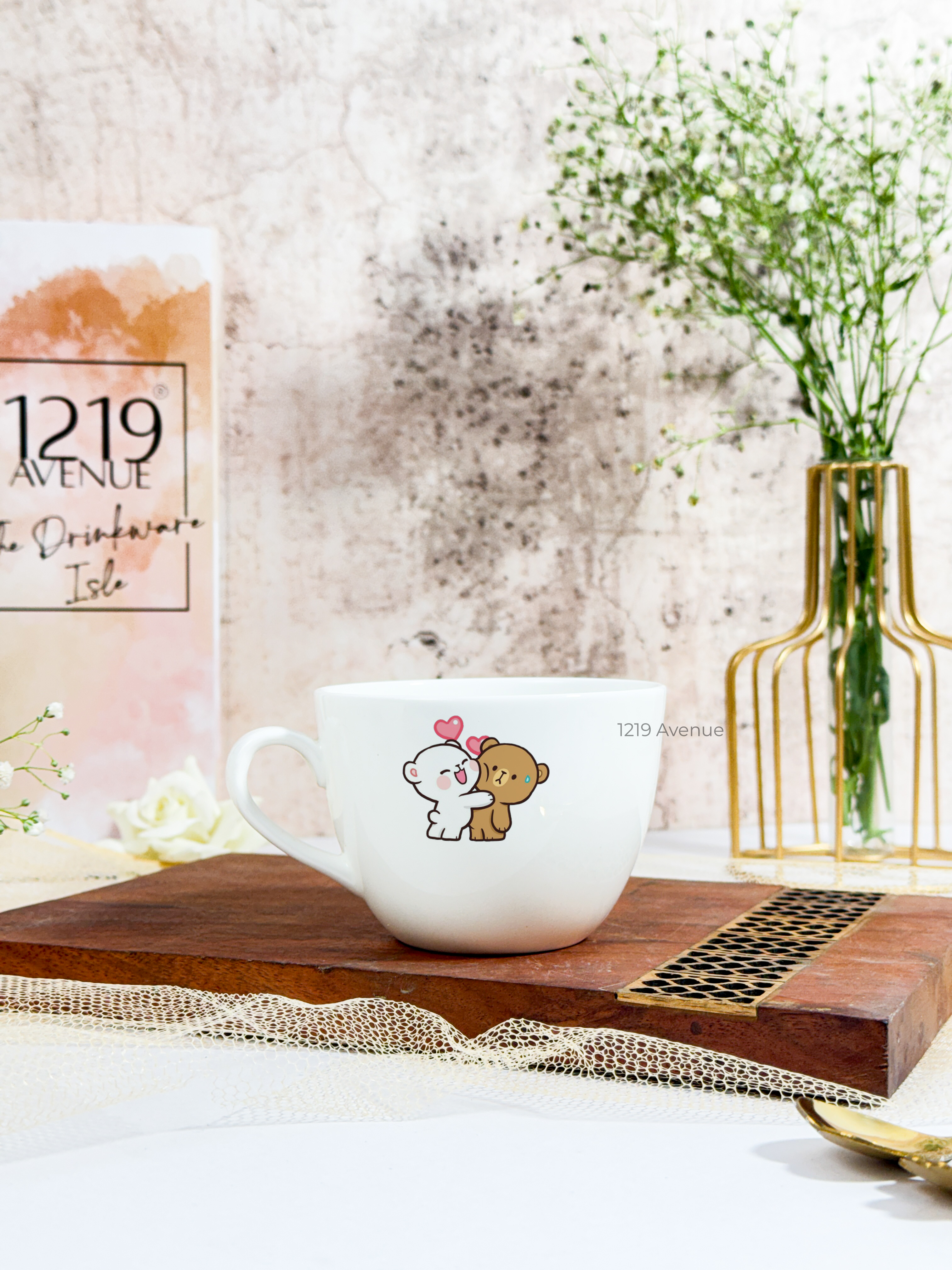 Benji Ceramic Cups |200ml |Milk And Mocha Permanent Print | Premium Ceramic Mugs 1219 Avenue