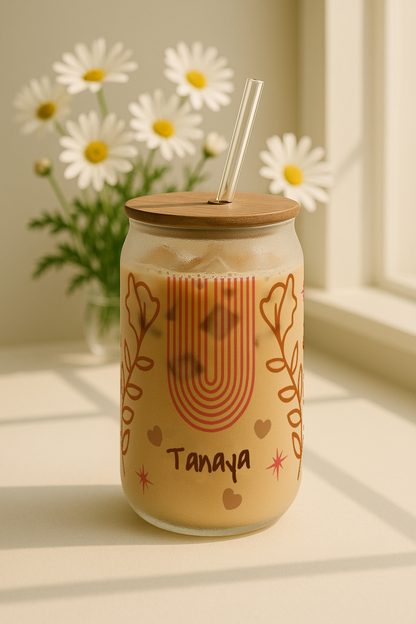 Personalized Boho Soul Frosted Glass Can Sipper 500ml – Coffee Tumbler with Straw & Lid
