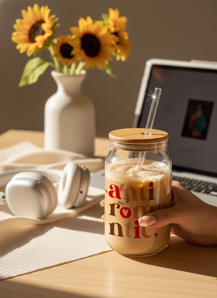 Can Shaped Sipper 500ml| Anti Romantic Print | 18oz Can Tumbler with lid, straw and coaster. 1219 Avenue India