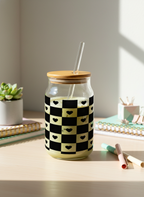 Can Shaped Sipper 500ml| Bold Heart Matrix Print | 18oz Can Tumbler with lid, straw 1219 Avenue India