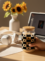 Can Shaped Sipper 500ml| Bold Heart Matrix Print | 18oz Can Tumbler with lid, straw 1219 Avenue India