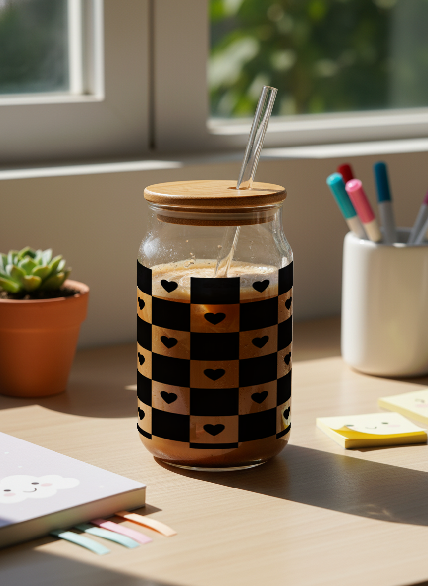 Can Shaped Sipper 500ml| Bold Heart Matrix Print | 18oz Can Tumbler with lid, straw 1219 Avenue India