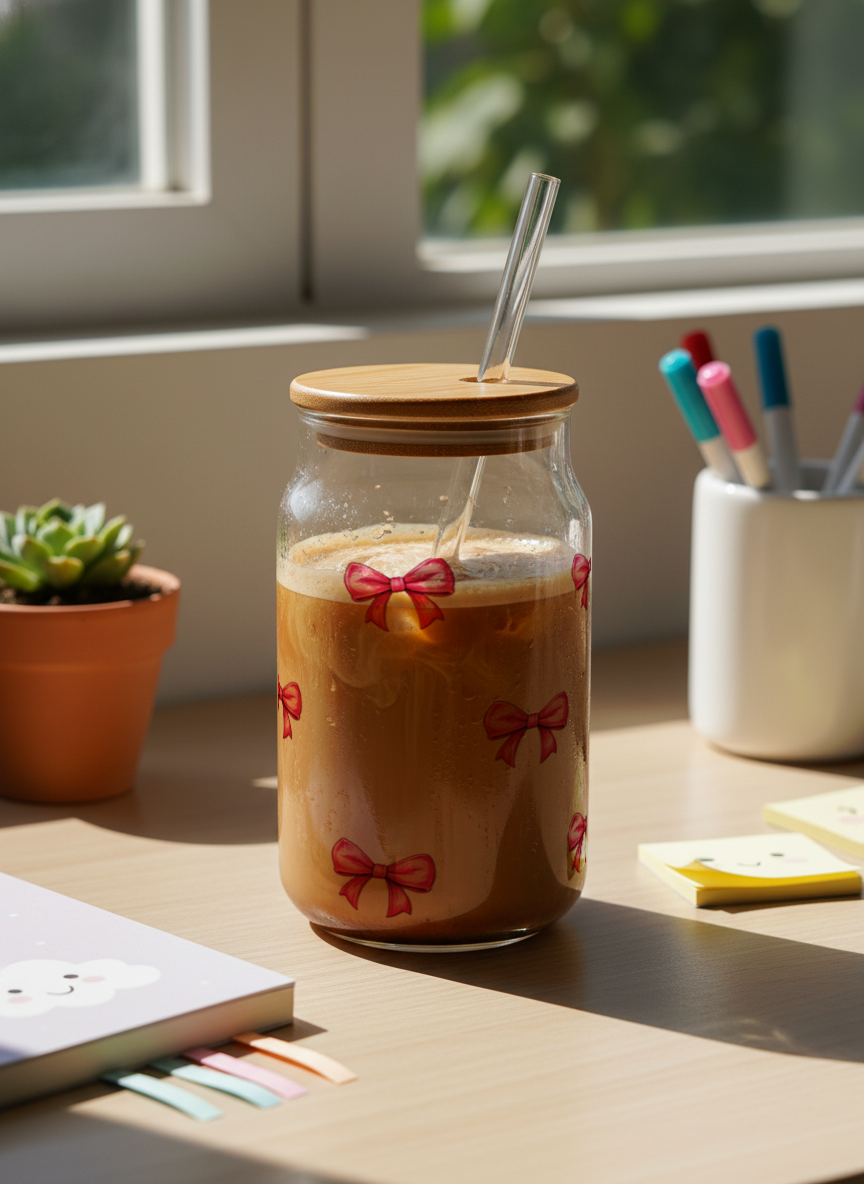 Can Shaped Sipper 500ml| Bows All Over|Tumbler with lid and straw 1219 Avenue India