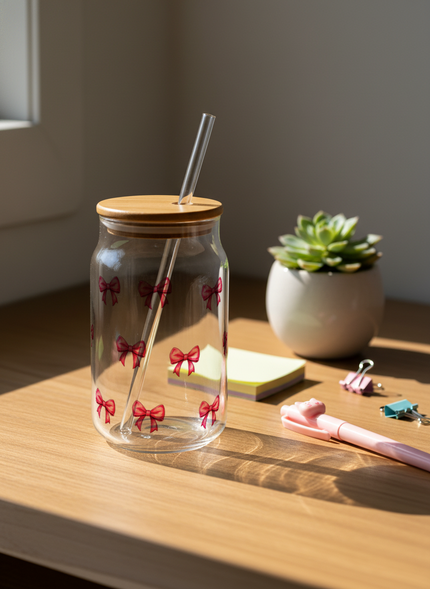 Can Shaped Sipper 500ml| Bows All Over|Tumbler with lid and straw 1219 Avenue India
