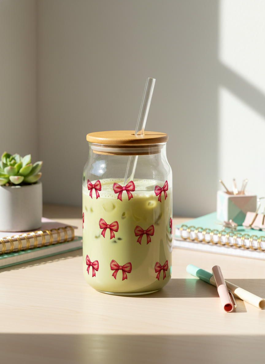 Can Shaped Sipper 500ml| Bows All Over|Tumbler with lid and straw 1219 Avenue India