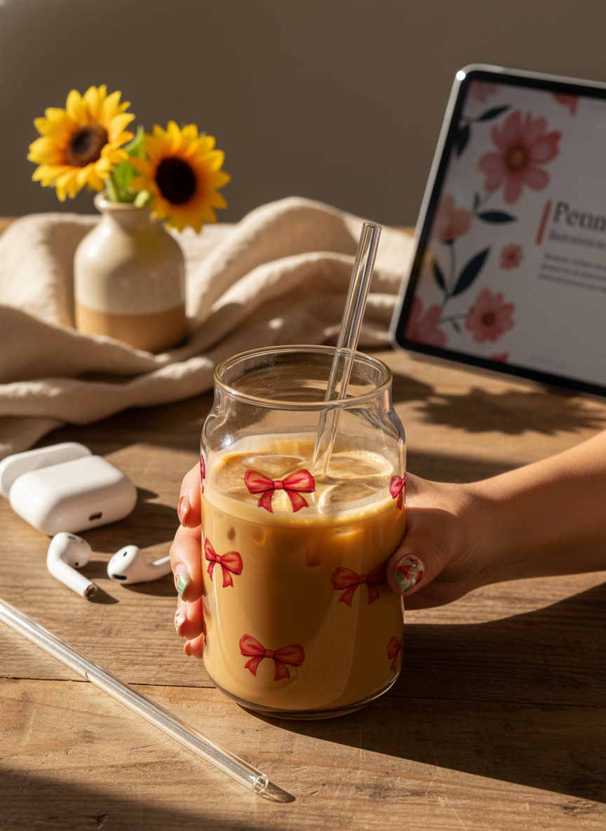 Can Shaped Sipper 500ml| Bows All Over|Tumbler with lid and straw 1219 Avenue India