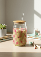 Can Shaped Sipper 500ml| Floral Gingham Print | 18oz Can Tumbler with lid, straw 1219 Avenue