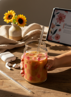 Can Shaped Sipper 500ml| Floral Gingham Print | 18oz Can Tumbler with lid, straw 1219 Avenue
