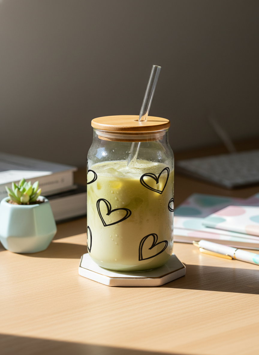 Can Shaped Sipper 500ml| Scribbled Heart | 18oz Can Tumbler with lid and straw 1219 Avenue India
