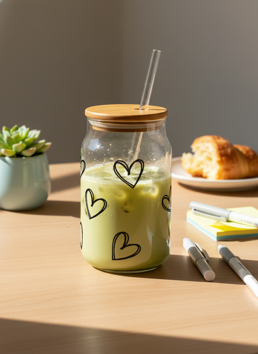 Can Shaped Sipper 500ml| Scribbled Heart | 18oz Can Tumbler with lid and straw 1219 Avenue India