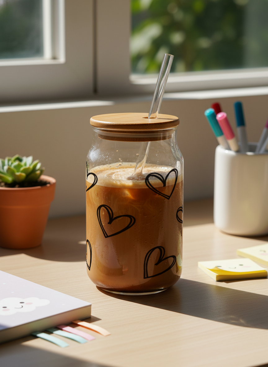 Can Shaped Sipper 500ml| Scribbled Heart | 18oz Can Tumbler with lid and straw 1219 Avenue India
