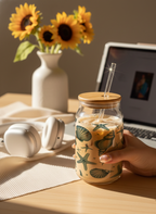 Can Shaped Sipper 500ml| Seaside Calm Print | 18oz Can Tumbler with lid, straw 1219 Avenue India