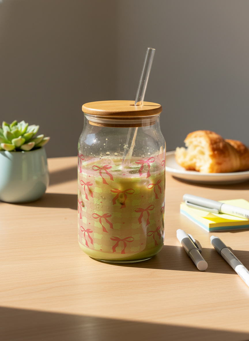 Can Shaped Sipper 500ml| Sweet Cottage Bows Print | 18oz Can Tumbler with lid, straw 1219 Avenue India