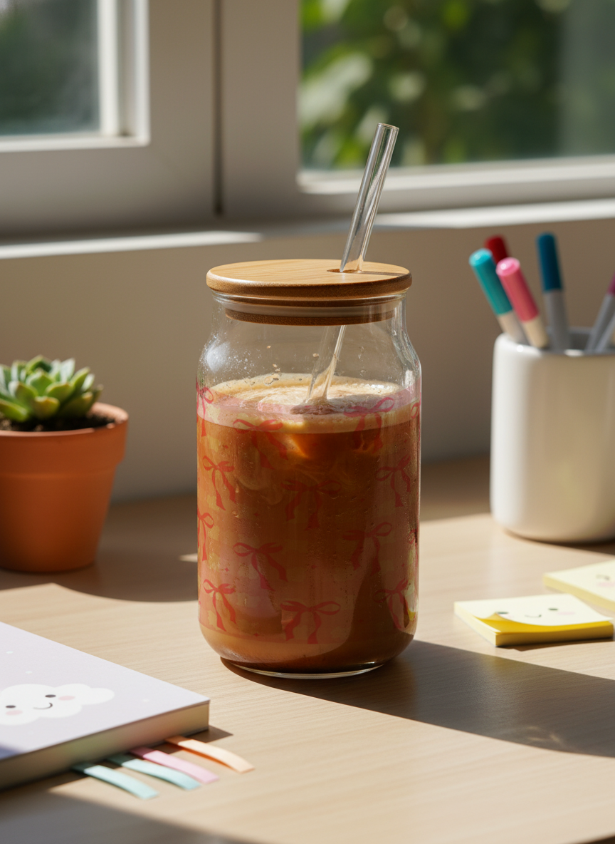 Can Shaped Sipper 500ml| Sweet Cottage Bows Print | 18oz Can Tumbler with lid, straw 1219 Avenue India