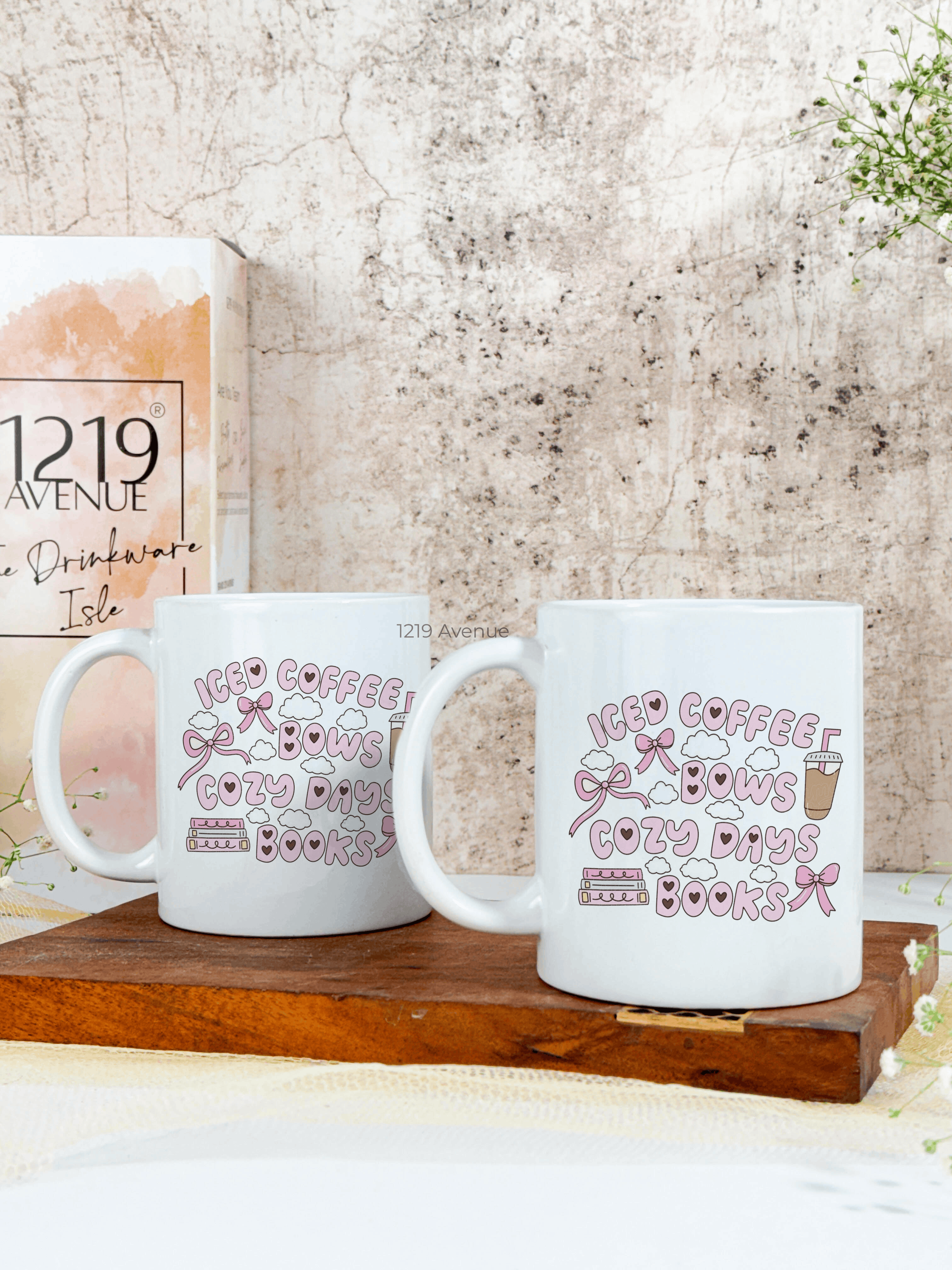 Ceramic White Mug 350ml | Iced Coffee & Bows | Pocket Picks Mugs 1219 Avenue