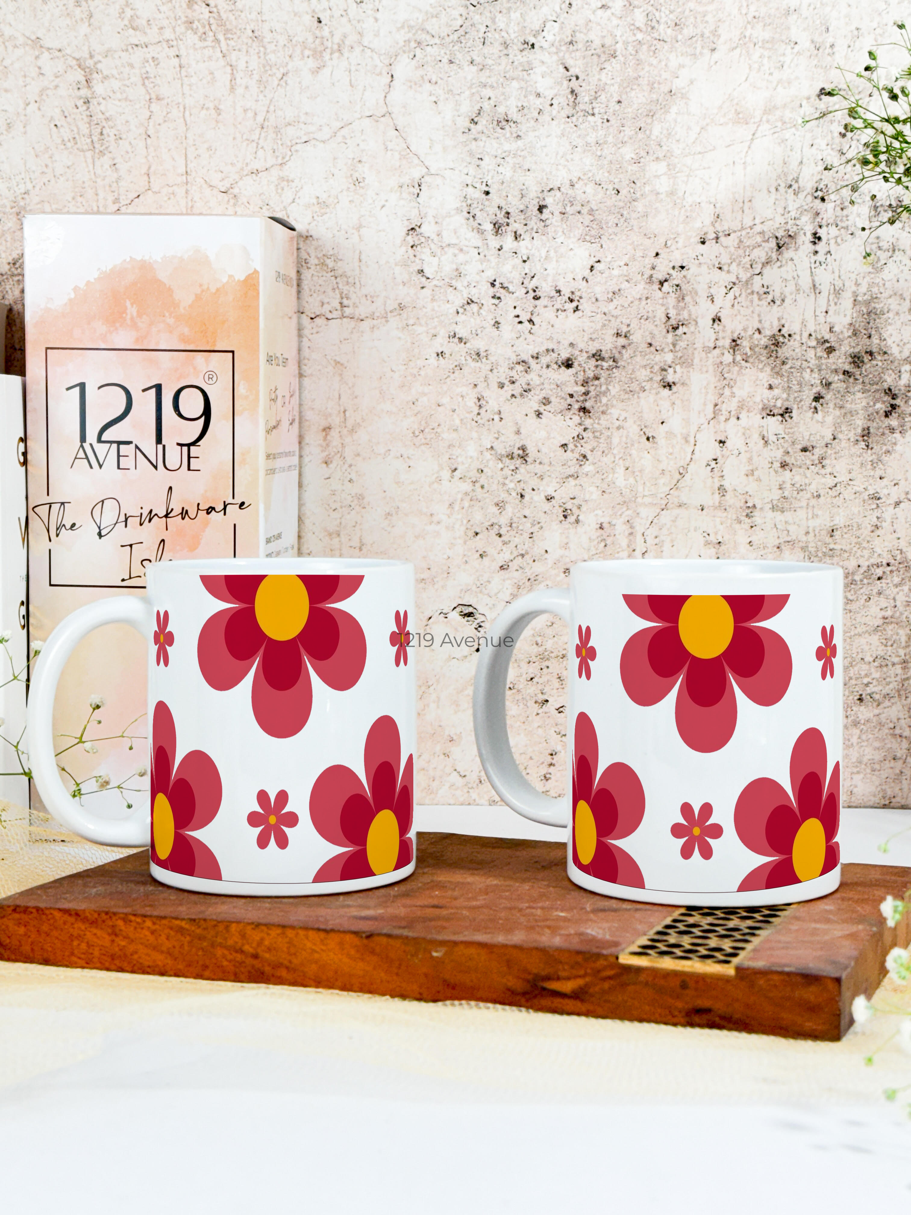 Ceramic White Mug 350ml | Retro Bloom | Pocket Picks Mugs 1219 Avenue