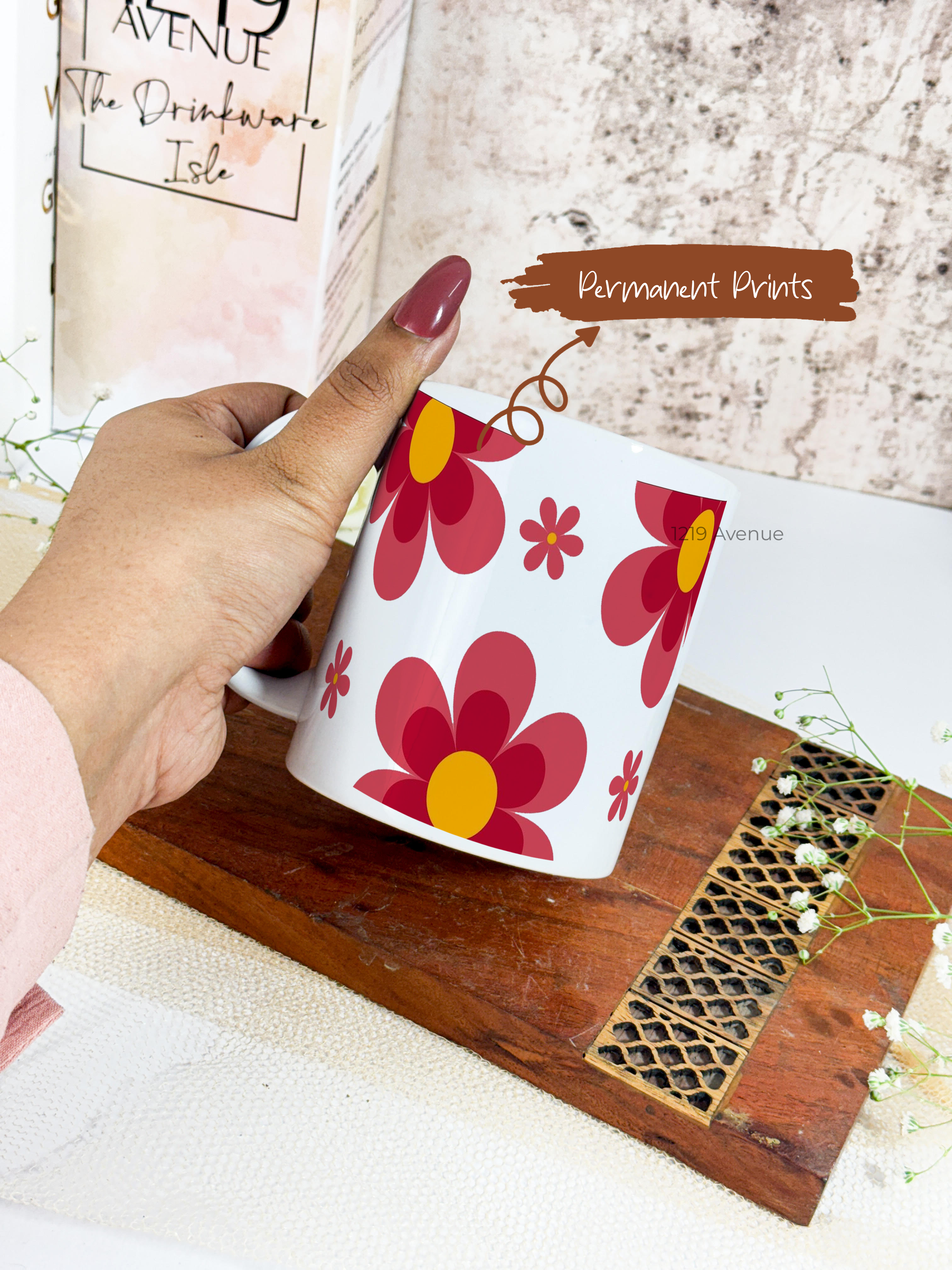 Ceramic White Mug 350ml | Retro Bloom | Pocket Picks Mugs 1219 Avenue