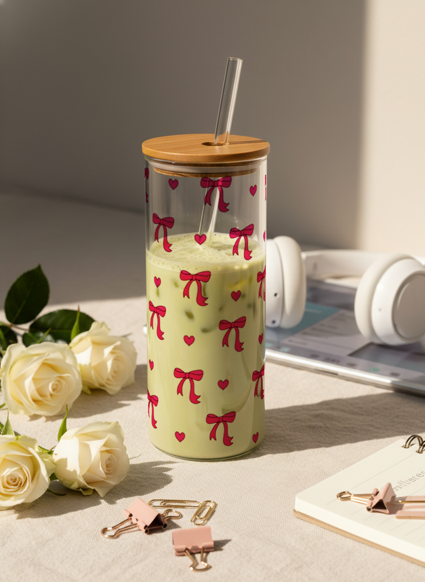 Clear Grande Sipper 650ml| Amour Bows Print | 650ml Coffee Tumbler with Straw and Lid 1219 Avenue India