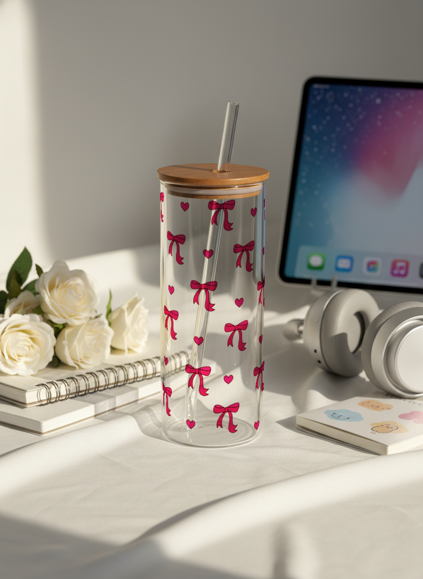 Clear Grande Sipper 650ml| Amour Bows Print | 650ml Coffee Tumbler with Straw and Lid 1219 Avenue India